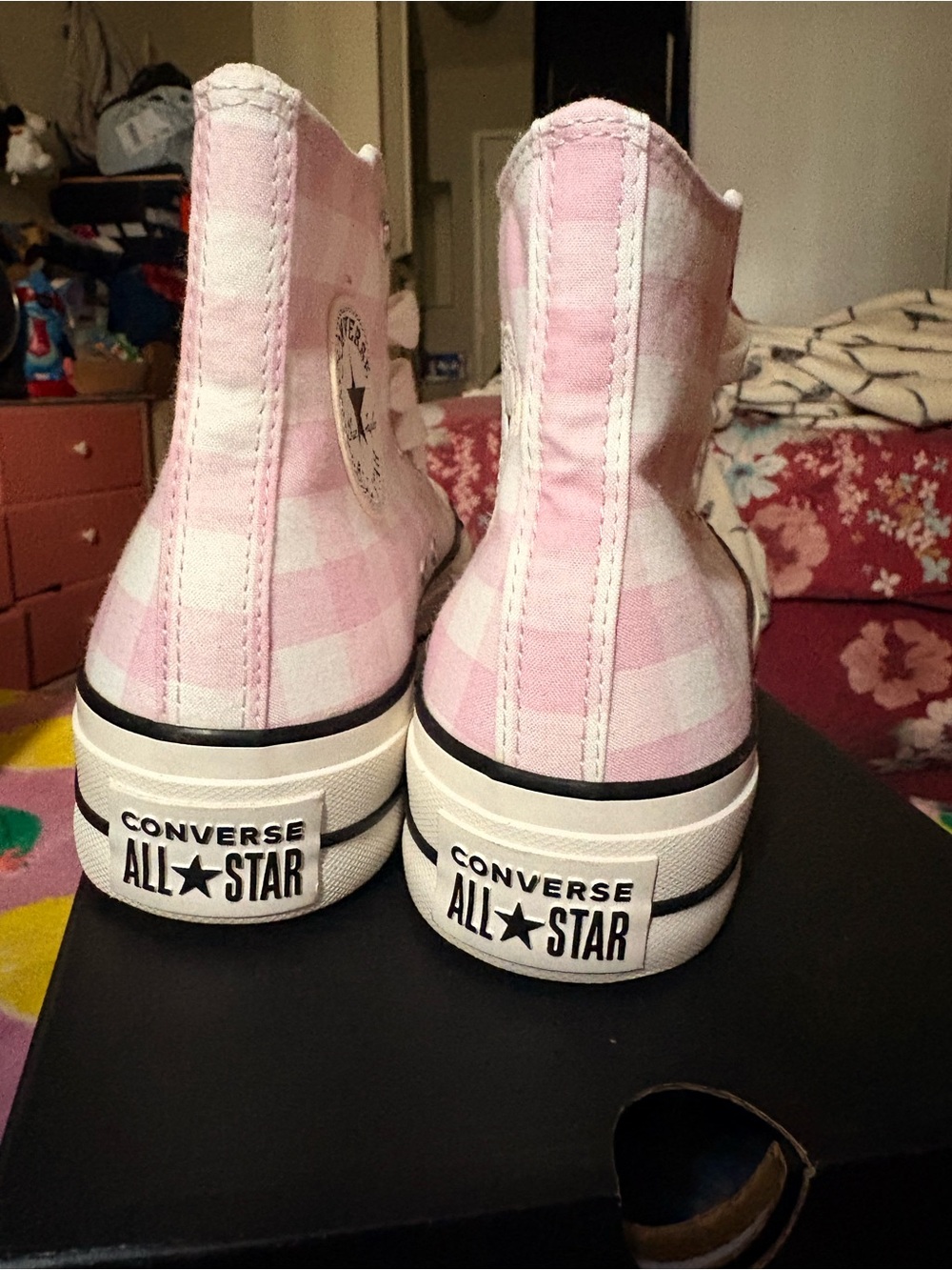 Converse Pink Gingham High-Top Platform Sneakers - Women's - Picture 5 of 7